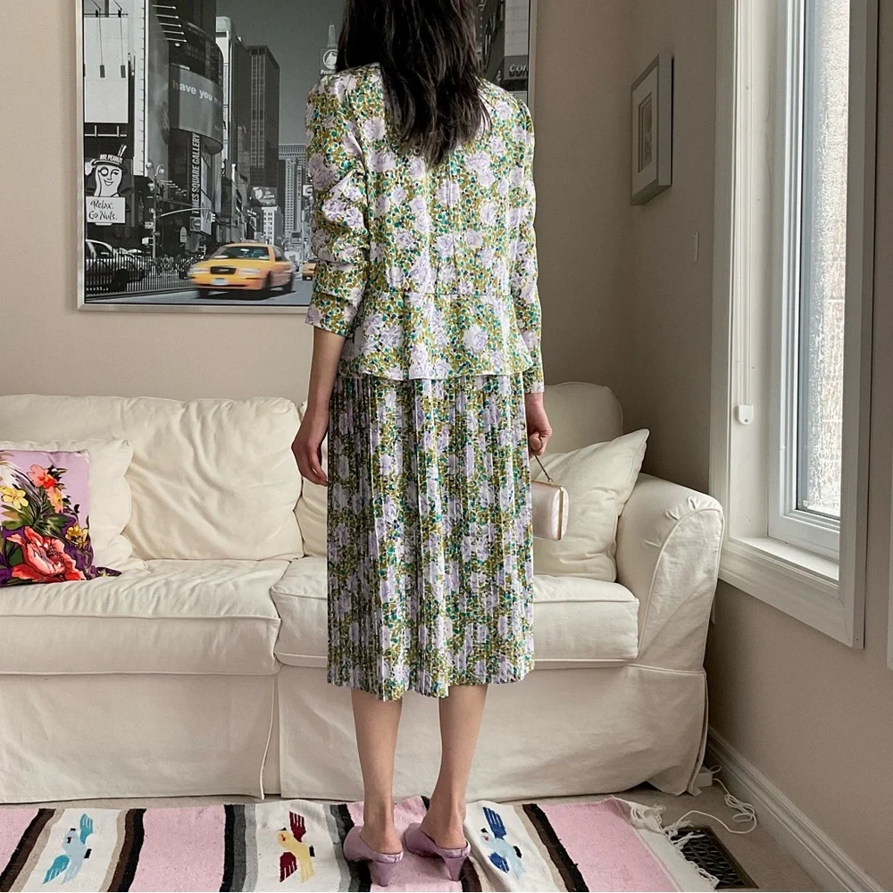 Vintage floral micropleated midi dress - Picture 5 of 15